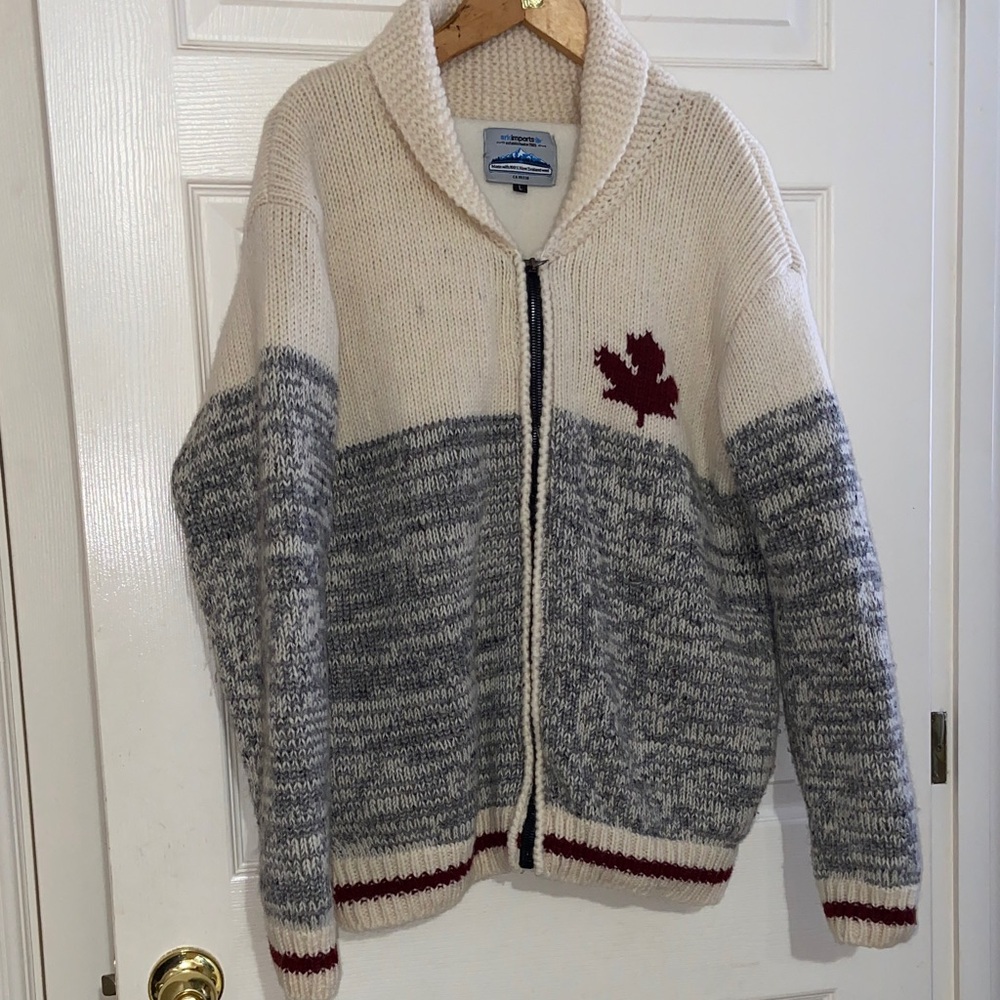 Men’s Wool Knit Cardigan / Jacket With Fleece Lining - Large